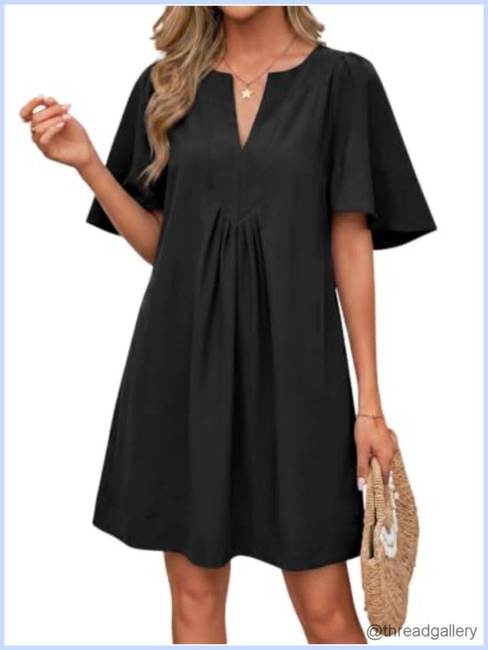 Womens Shift Mini Dress Flutter Sleeve Side Pockets Casual Summer